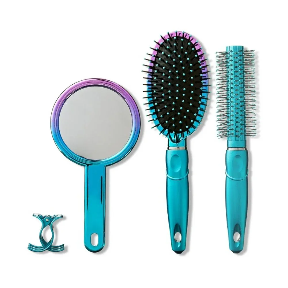 NEW 5-Piece Hairbrush Brush Set Hand Mirror Beauty Brushes Blue Easter Basket St